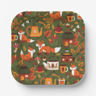 cottagecore fox mushroom tea party fairy garden ペーパープレート