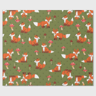 cottagecore fox mushroom woodland forest dots ラッピングペーパー