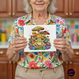 Cottagecore Frog with Flowers and Mushrooms ポストカード