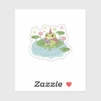 Cottagecore Frog Wizard Reading Book Art Print シール