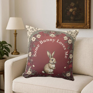 Cottagecore Greenery Burgundy Some Bunny Loves Me  クッション