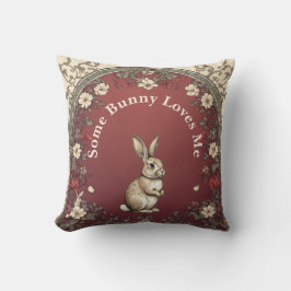 Cottagecore Greenery Burgundy Some Bunny Loves Me クッション