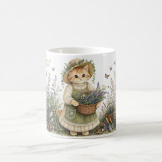 Cottagecore Kitten Lavender Garden Art コーヒーマグカップ