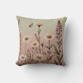 Cottagecore Lavender and Daisy Floral Botanical クッション