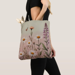 Cottagecore Lavender and Daisy Floral Botanical トートバッグ