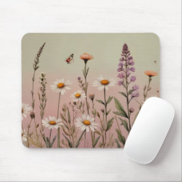 Cottagecore Lavender and Daisy Floral Botanical マウスパッド