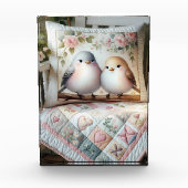 Cottagecore Lovebird Floral Quilt Scene フォトブロック (正面)