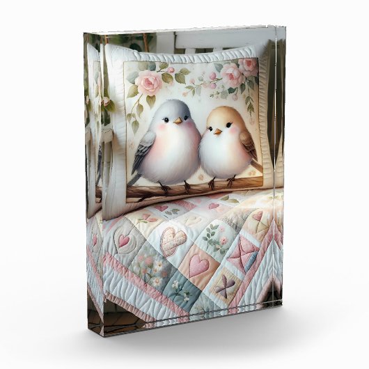 Cottagecore Lovebird Floral Quilt Scene フォトブロック (左)