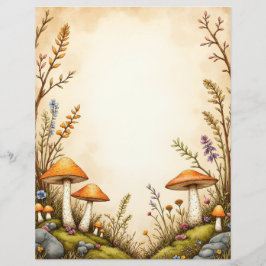 Cottagecore Mushroom and Wildflower Stationery Bor レターヘッド