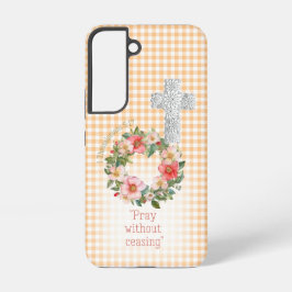 Cottagecore Orange Check  Rose Wreath Cross Faith Samsung Galaxy S22ケース