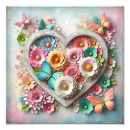 Cottagecore Pastel Floral Butterfly Heart フォトプリント