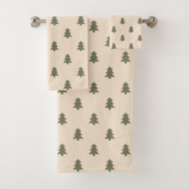 Cottagecore Pine Tree Neutral Farmhouse Winter バスタオルセット