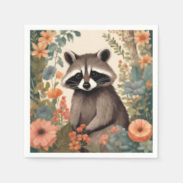 Cottagecore Playful Raccoon Throw Pillow スタンダードカクテルナプキン
