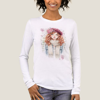 Cottagecore Style Rose Flower Girl Graphic T-Shirt トライブレンドＴシャツ