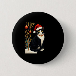 Cottagecore Tuxedo Cat Funny Xmas Aesthetic Santa  缶バッジ