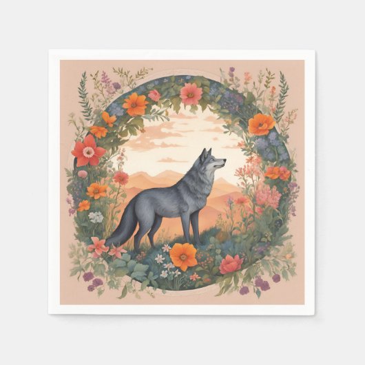 Cottagecore Wolf スタンダードカクテルナプキン (正面)