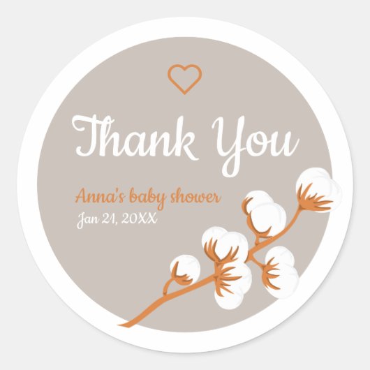 Cotton Branch Baby Shower  ラウンドシール (正面)