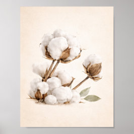 Cotton Branch Wall Art | Minimal Neutral Farmhouse ポスター