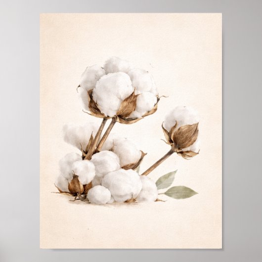 Cotton Branch Wall Art | Minimal Neutral Farmhouse ポスター (正面)