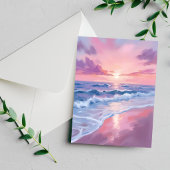 Cotton Candy Beach Pink Ocean Waves Painting Card