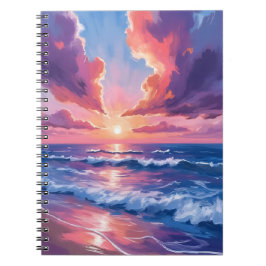 Cotton Candy Beach Sunset Ocean Watercolor ノートブック