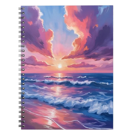 Cotton Candy Beach Sunset Ocean Watercolor ノートブック (正面)