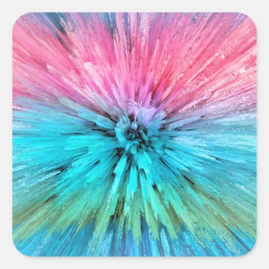 Cotton Candy Energy Burst Fractal Art スクエアシール (正面)