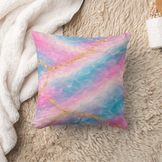 Cotton Candy Marble with Gold Veining クッション (ブランケット)
