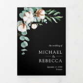 Cotton Eucalyptus Photo All in One Black Wedding 三つ折り招待状 (カバー)