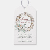 Cotton Flower Wreath Happy Holidays Christmas ギフトタグ (正面)