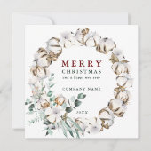 Cotton Flower Wreath Holiday Card with QR Code シーズンカード (正面)