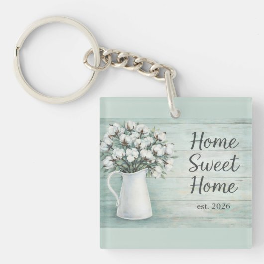Cotton Flowers Farmhouse Rustic Keychain キーホルダー (正面)