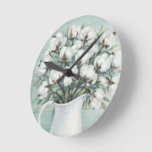 Cotton Flowers Farmhouse Rustic Wall Clock ラウンド壁時計 (傾斜)