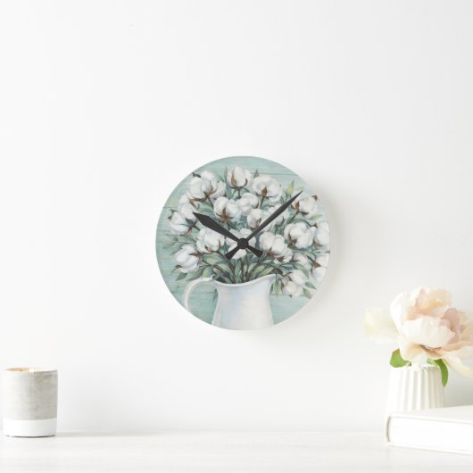 Cotton Flowers Farmhouse Rustic Wall Clock ラウンド壁時計 (ホーム)