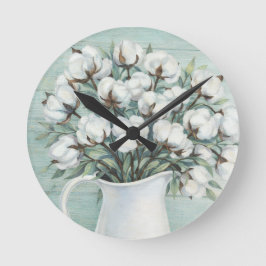 Cotton Flowers Farmhouse Rustic Wall Clock ラウンド壁時計
