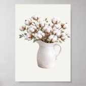 Cotton Flowers in White Pitcher Neutral Farmhous ポスター (正面)