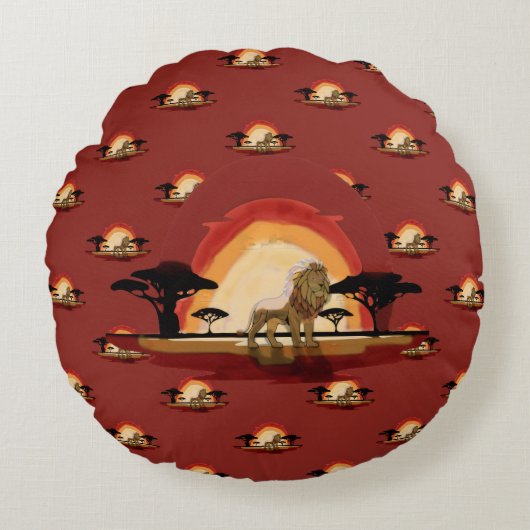 coucher de soleil savane lion ラウンドクッション (正面)