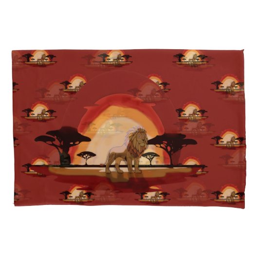 Coucher de soleil savane lion 枕カバー (正面)