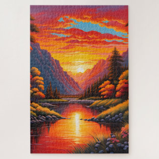 Coucher de soleil sur la montagne Puzzle ジグソーパズル