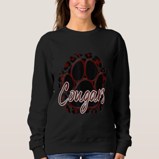 Cougar Maroon Black Cheetah School Sports Fan Team スウェットシャツ (正面)