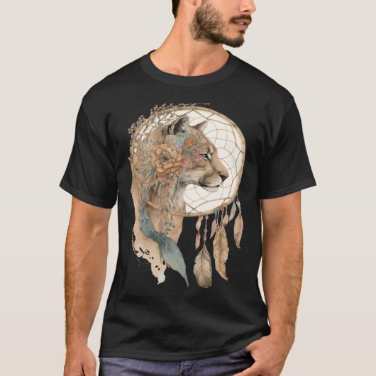 Cougar Tribal Watercolor Cougar Dream Catcher Tシャツ (正面)