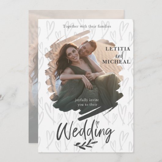 Coule エレガント Photo Black & White 結婚's 招待状 (正面/裏面)