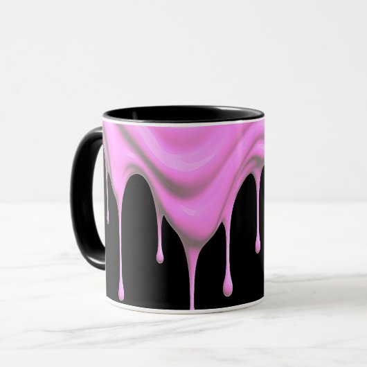 Coulure de peinture rose sur fond noir. マグカップ (正面左)