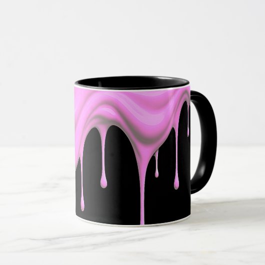 Coulure de peinture rose sur fond noir. マグカップ (正面右)