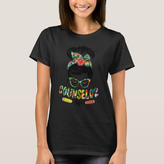 Counselor Life Messy Bun Women Back To School Tシャツ (正面)