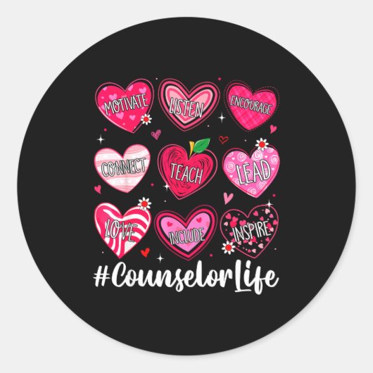Counselor Life School Counseling Hearts School Val ラウンドシール (正面)