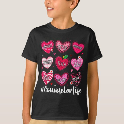 Counselor Life School Counseling Hearts School Val Tシャツ (正面)