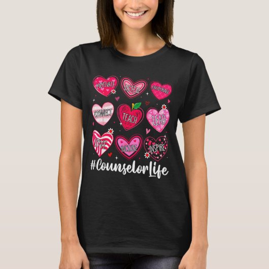 Counselor Life School Counseling Hearts School Val Tシャツ (正面)