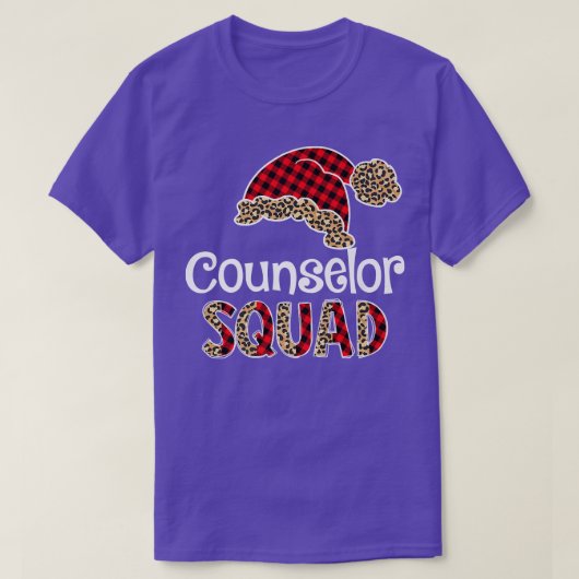 Counselor Squad Santa Hat Buffalo Plaid Leopard Fu Tシャツ (デザイン正面)