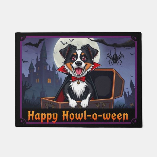 Count Australian Shepherd Happy Howl-o-ween ドアマット (正面)